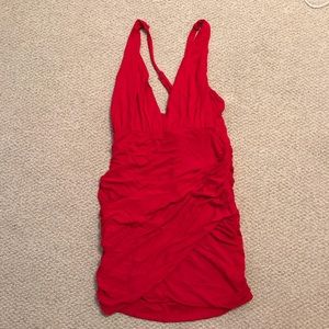 Comfortable red formal dress cross back
